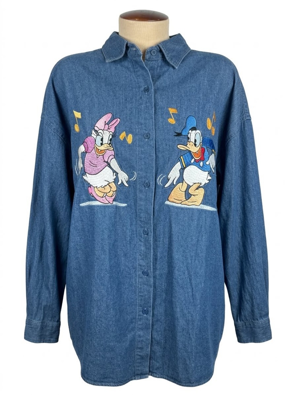 Disney Blue Denim Button-Down Shirt with Donald & Daisy Embroidery 005